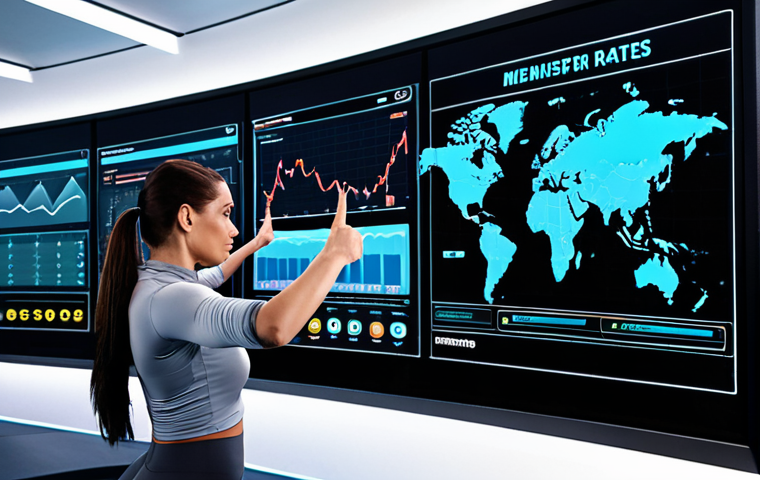 **Prompt:** A diverse group of modern fitness business executives collaboratively analyzing complex data on a large, futuristic holographic display in a high-tech gym control room. The display visualizes member retention rates, program popularity, and financial projections through sleek graphs and charts. AI interfaces and digital dashboards are subtly integrated into the background, emphasizing data-driven decision-making and the cutting-edge application of technology in fitness management. The atmosphere is strategic, analytical, and forward-thinking, with professionals pointing at data points, signifying their mastery of advanced analytics for business growth. Professional, clean, and sophisticated aesthetic.