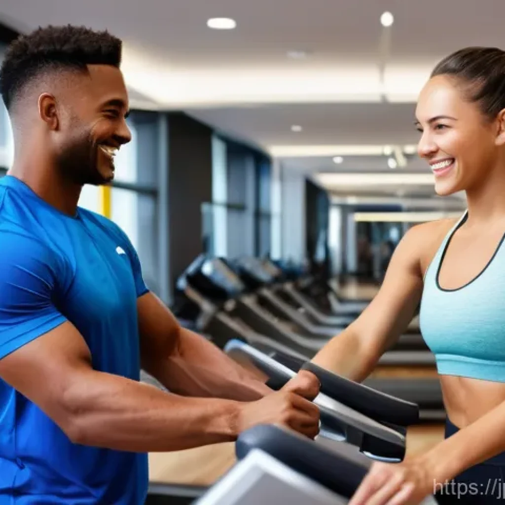 피트니스 경영사로서 직원 교육 계획 세우기 - **Prompt:** A vibrant, modern fitness gym bustling with activity. Diverse, friendly gym staff, dress...