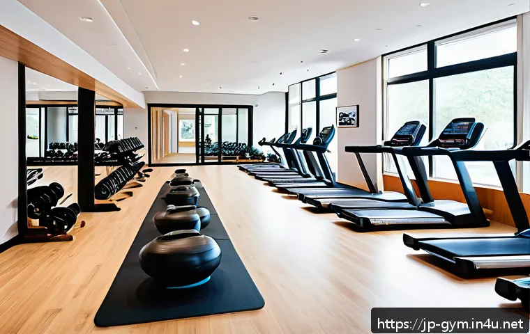 피트니스 경영사로 성장하기 위한 커리어 패스 - A modern Japanese fitness studio interior with a cozy, community-focused atmosphere, featuring diver...