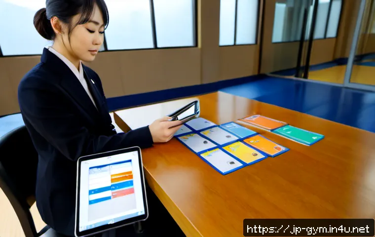 피트니스 경영사 업무별 우선 순위 정하기 - Photorealistic Japanese fitness club manager at a clean modern desk, calmly organizing color-coded b...